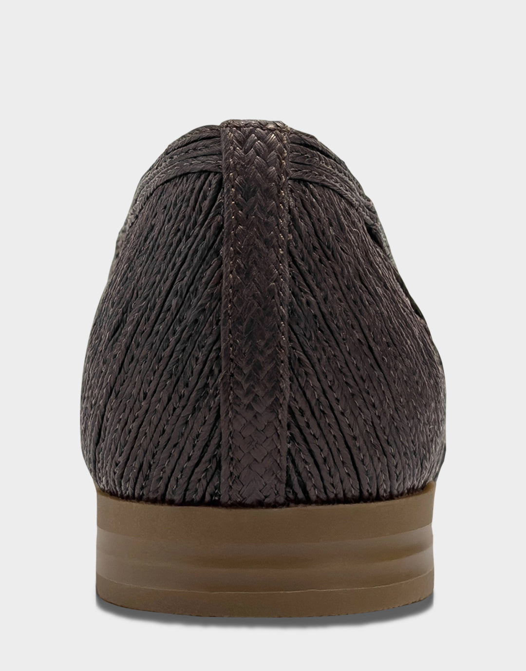 Comfortable Women's Dress Flat in Brown Faux Raffia Back View