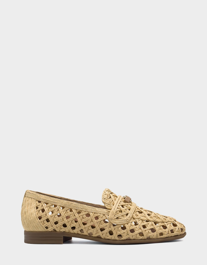 Comfortable Women's Dress Flat in Natural Faux Raffia Side View