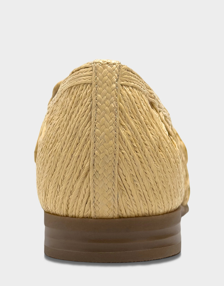 Comfortable Women's Dress Flat in Natural Faux Raffia Back View
