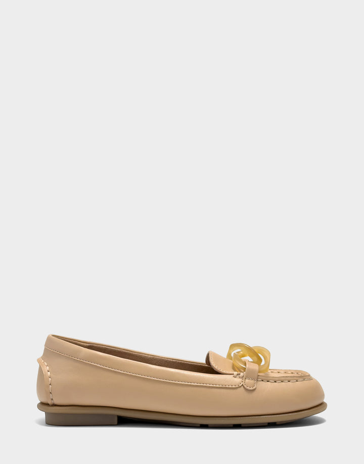 Comfortable Women's Casual Flat in Beige Bisque Faux Soft Leather Faux Soft Leather Side View