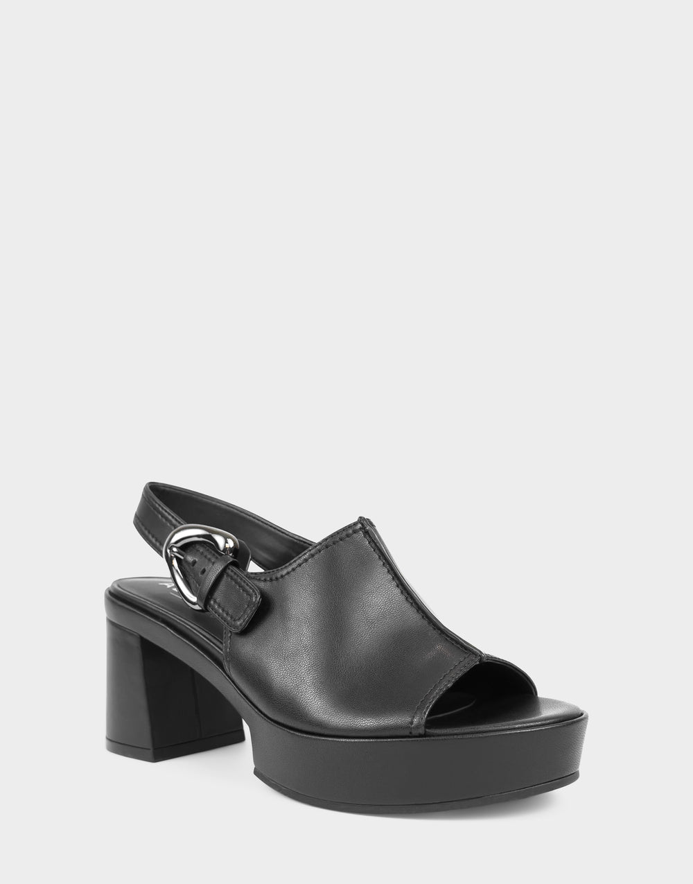 Comfortable Women's Zella Platform Sandal In Black Faux Leather, angle view