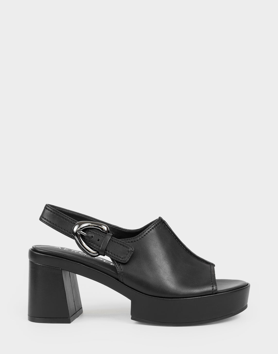 Comfortable Women's Zella Platform Sandal In Black Faux Leather, side view