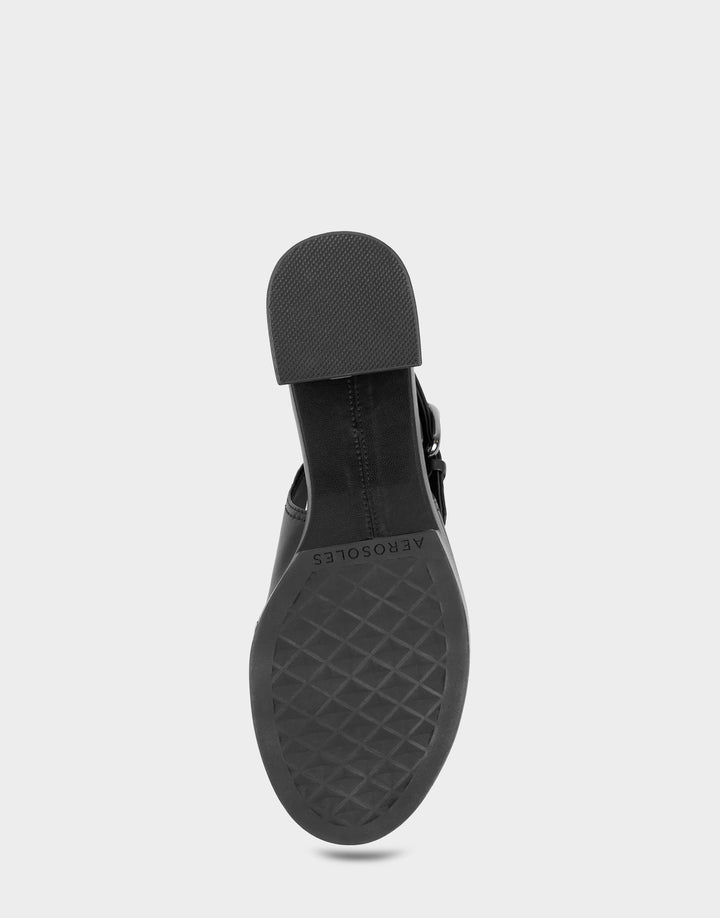 Comfortable Women's Zella Platform Sandal In Black Faux Leather, sole view