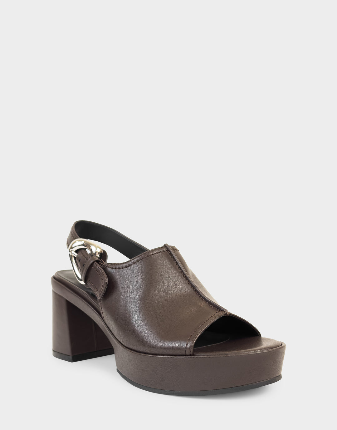 Comfortable Women's Platform Sandal In Brown Faux Leather, angle view