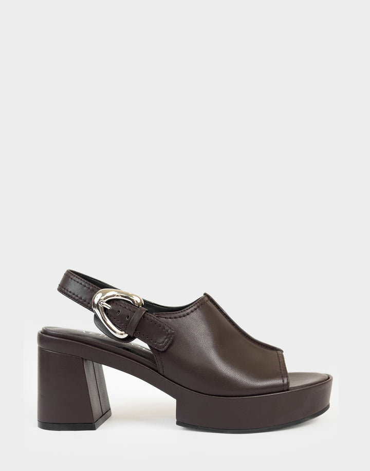 Comfortable Women's Platform Sandal In Brown Faux Leather, side view