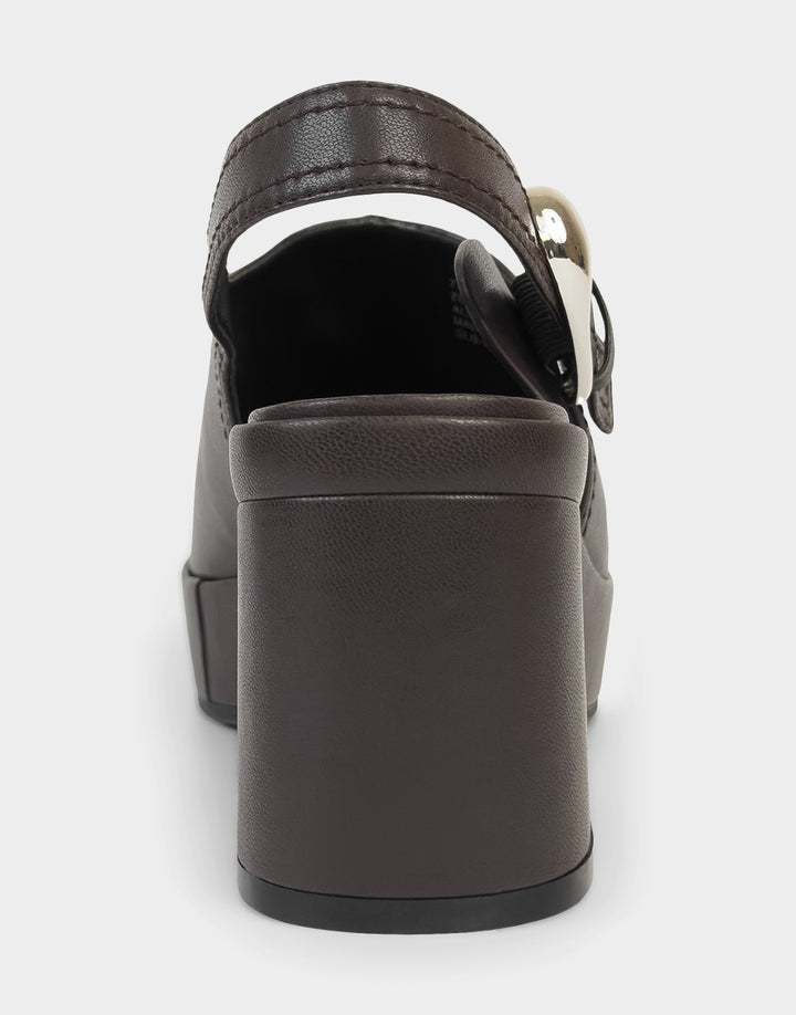 Comfortable Women's Platform Sandal In Brown Faux Leather, back view