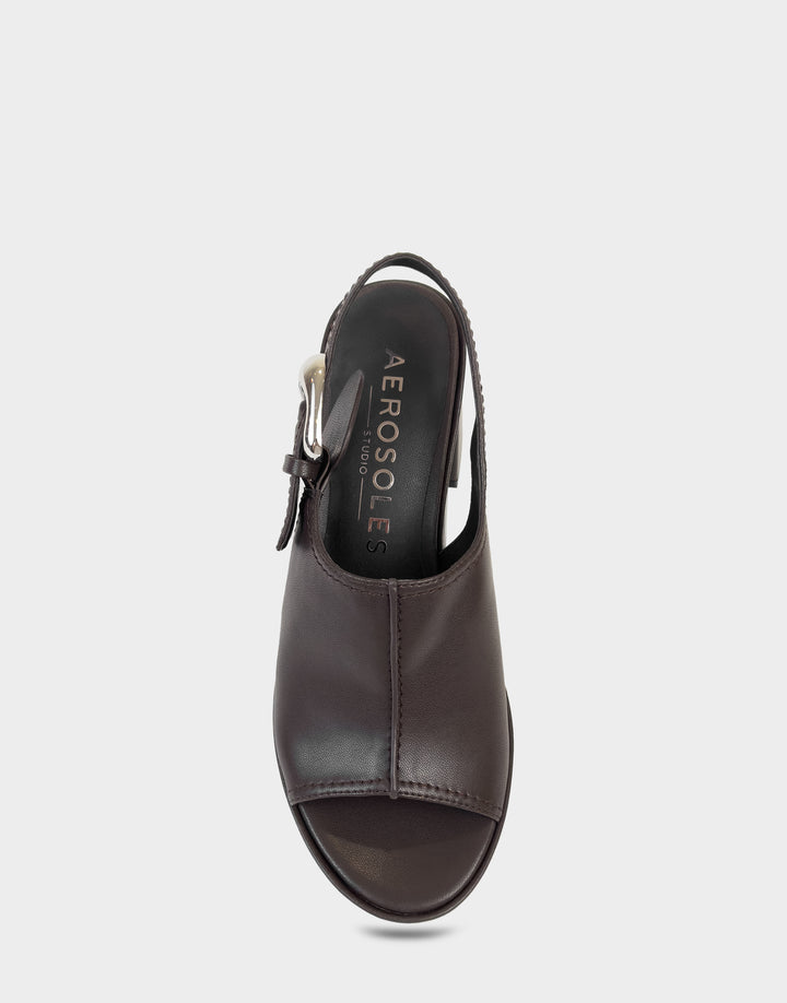 Comfortable Women's Platform Sandal In Brown Faux Leather, top view
