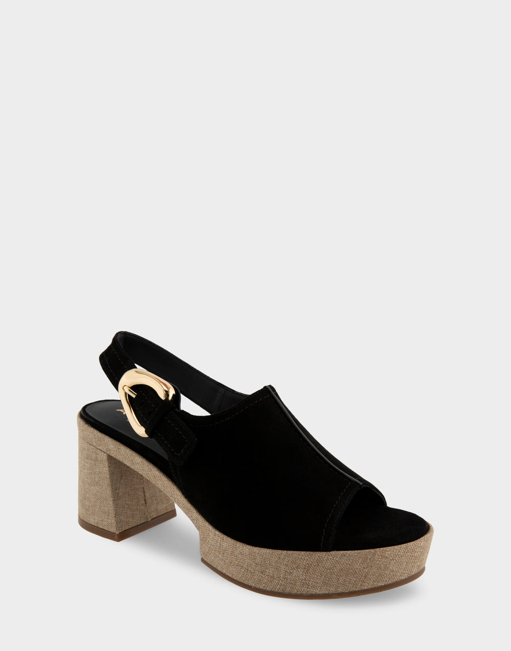 Comfortable Women's Platform Sandals in Black Suede, angle view 