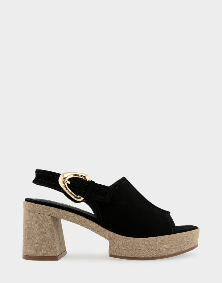 Comfortable Women's Platform Sandals in Black Suede, side view 