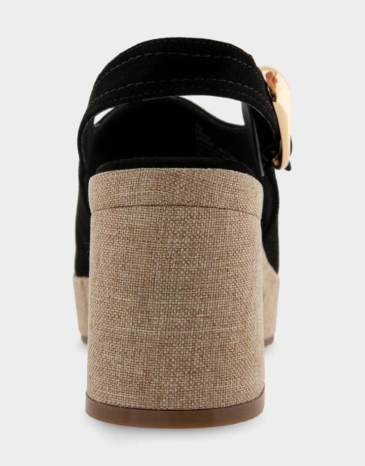 Comfortable Women's Platform Sandals in Black Suede, rear view 