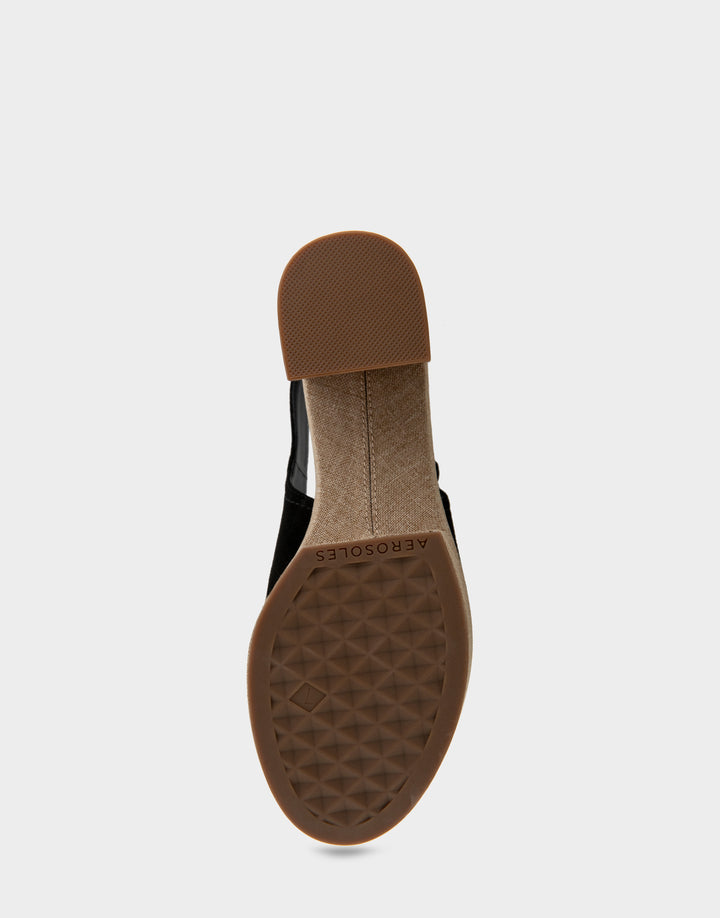 Comfortable Women's Platform Sandals in Black Suede, sole view 