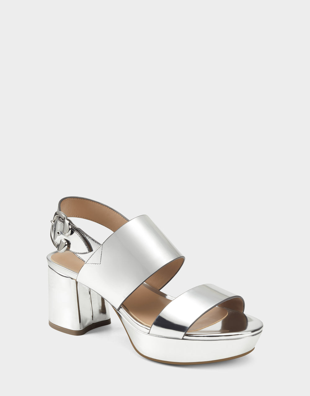 Comfortable Women's Platform Sandal in Silver Metallic Faux Leather Angle View 
