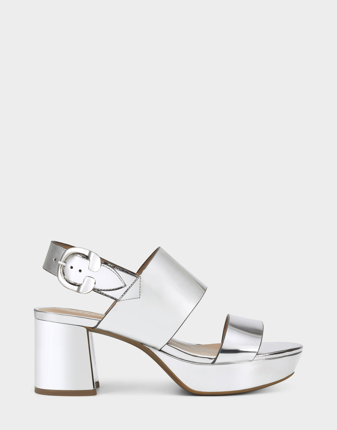 Comfortable Women's Platform Sandal in Silver Metallic Faux Leather Side View 
