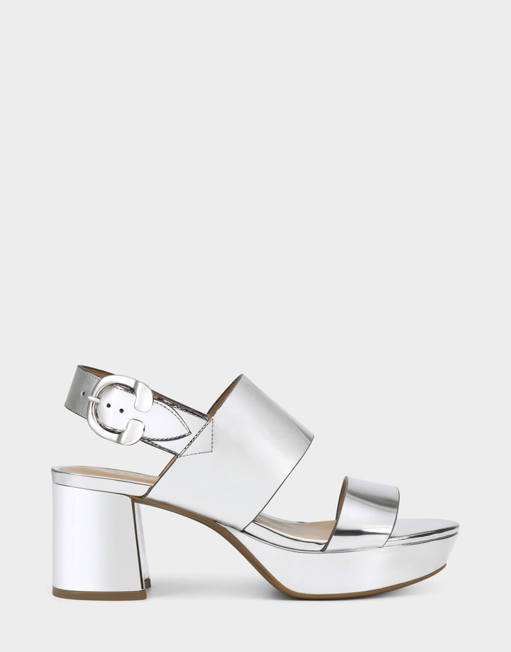 Comfortable Women's Platform Sandal in Silver Metallic Faux Leather Side View 
