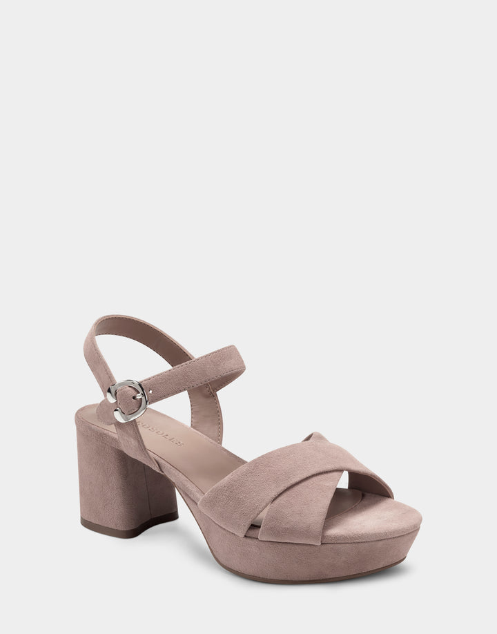 Comfortable Women's Crisscross Platform Sandal in Blush Suede Side Angle View