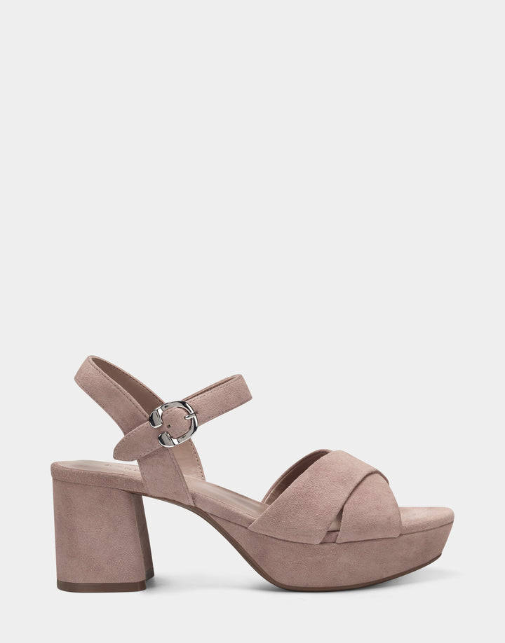 Comfortable Women's Crisscross Platform Sandal in Blush Suede Side Angle