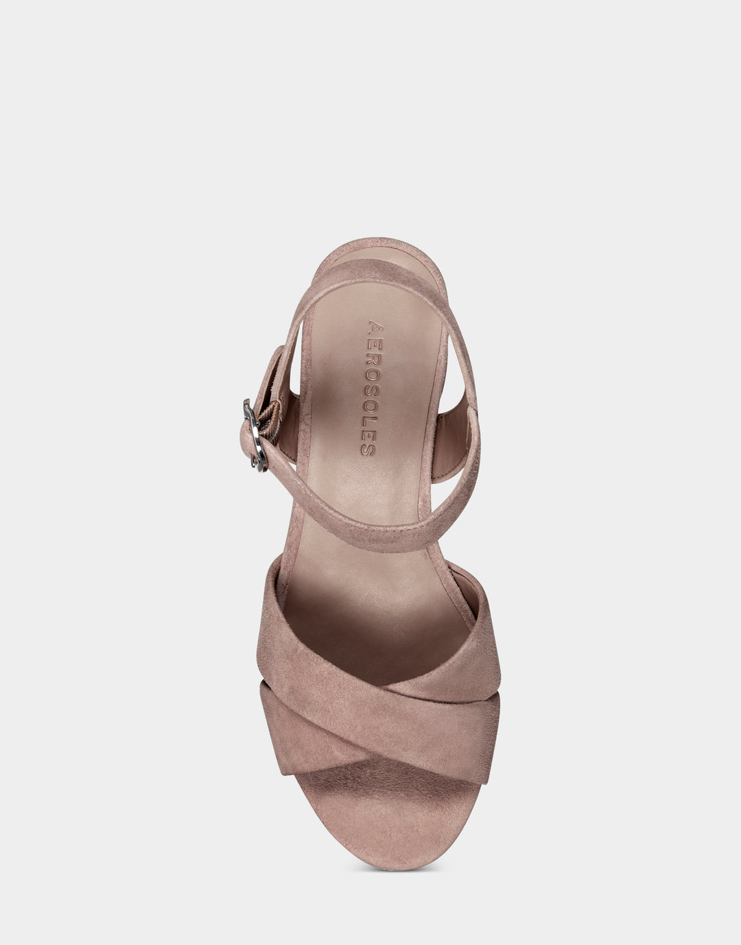 Comfortable Women's Crisscross Platform Sandal in Blush Suede Full Front View